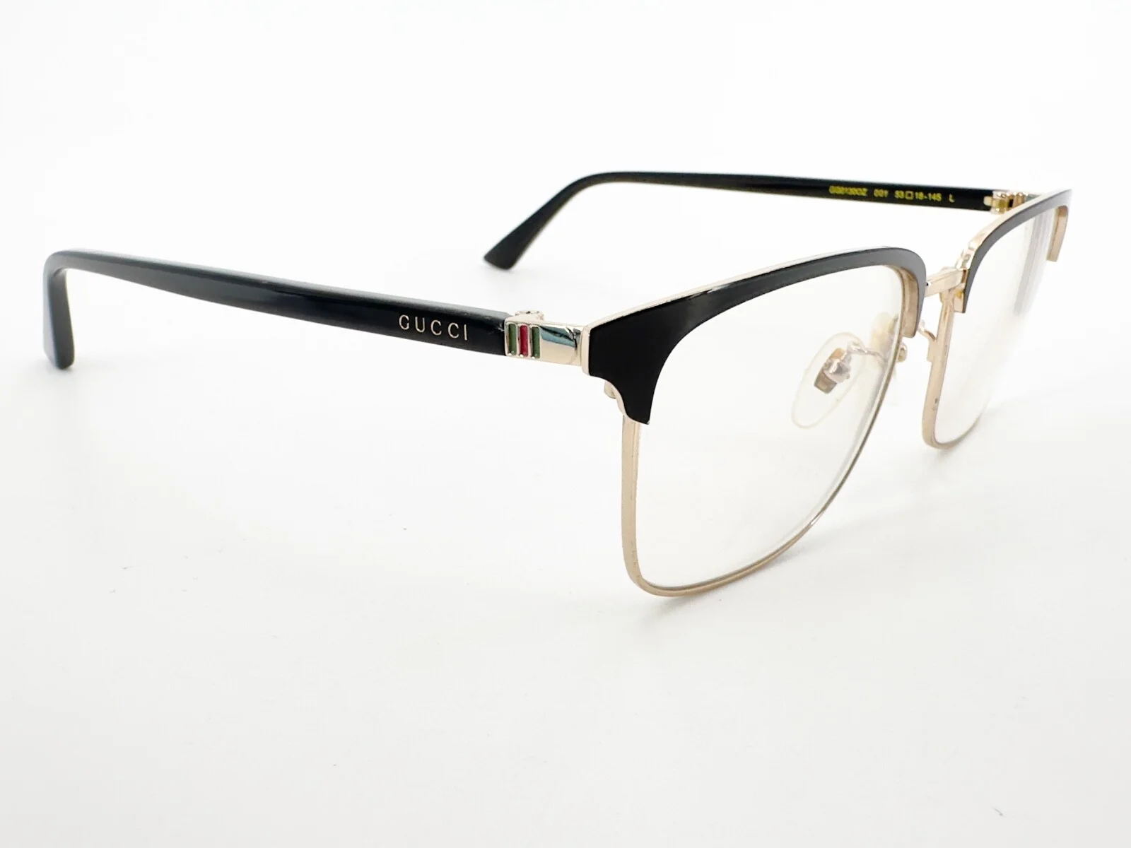 Gucci Eyeglasses Frames GG0130O 001 Black Gold Square Full Rim 53-18-145